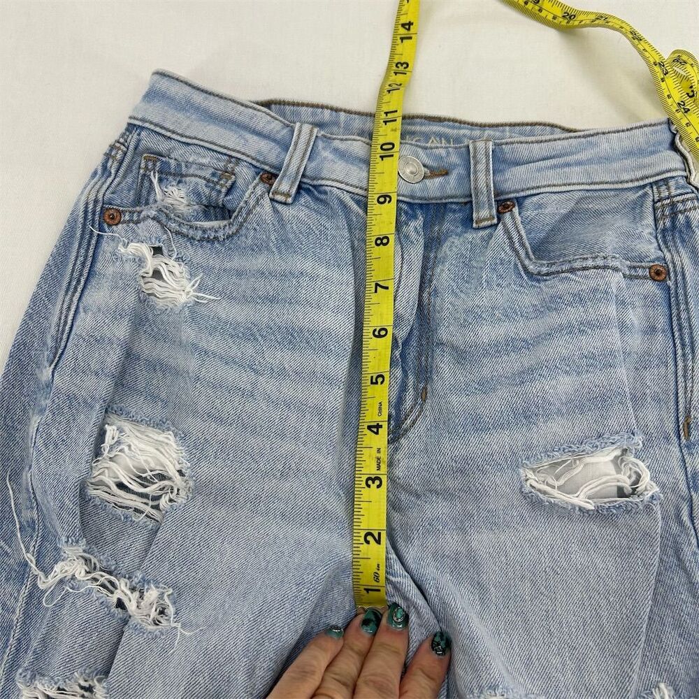 American Eagle Women's Mom Jeans Size 00 Blue Distressed Ripped Denim - Picture 7 of 8